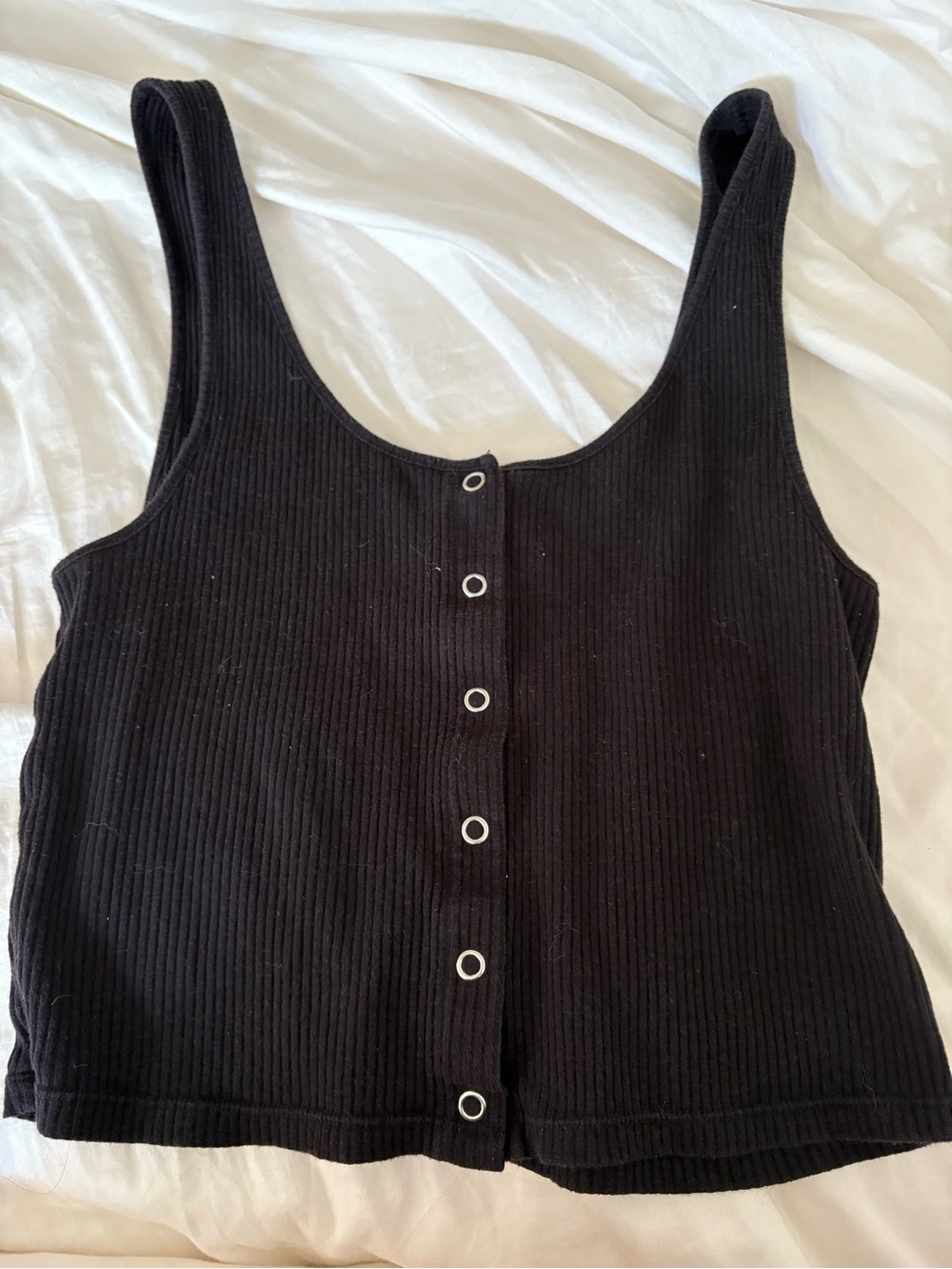 H&M Black Ribbed Button-Front Tank Top